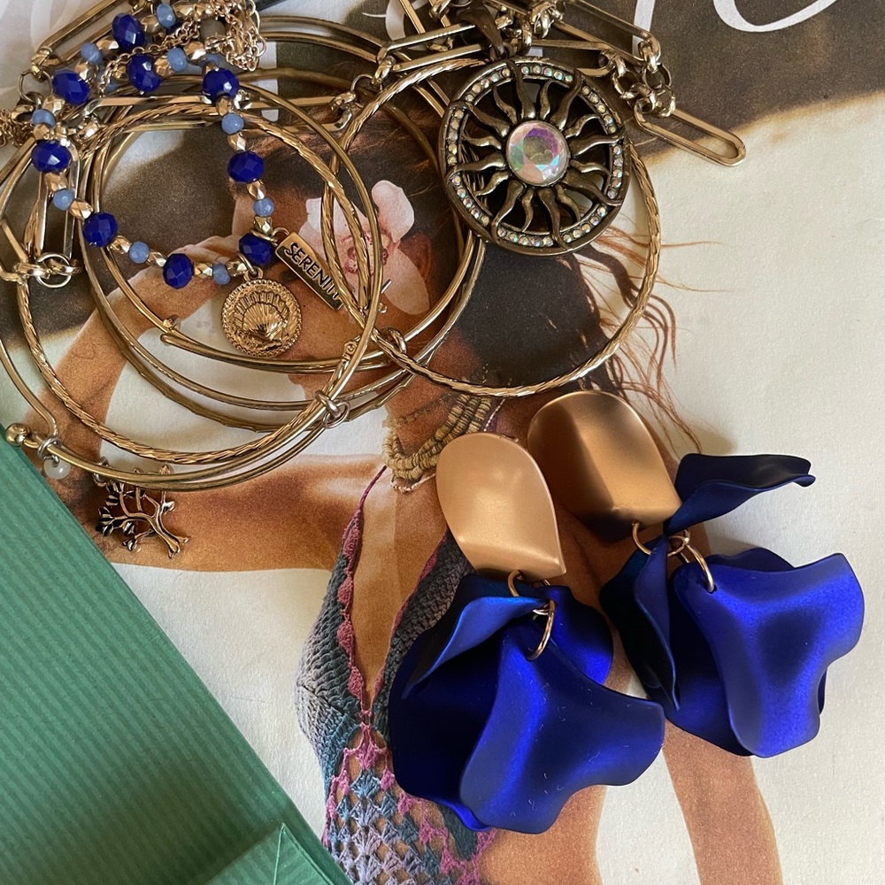 Sapphire-Hued Flower Petal Earrings